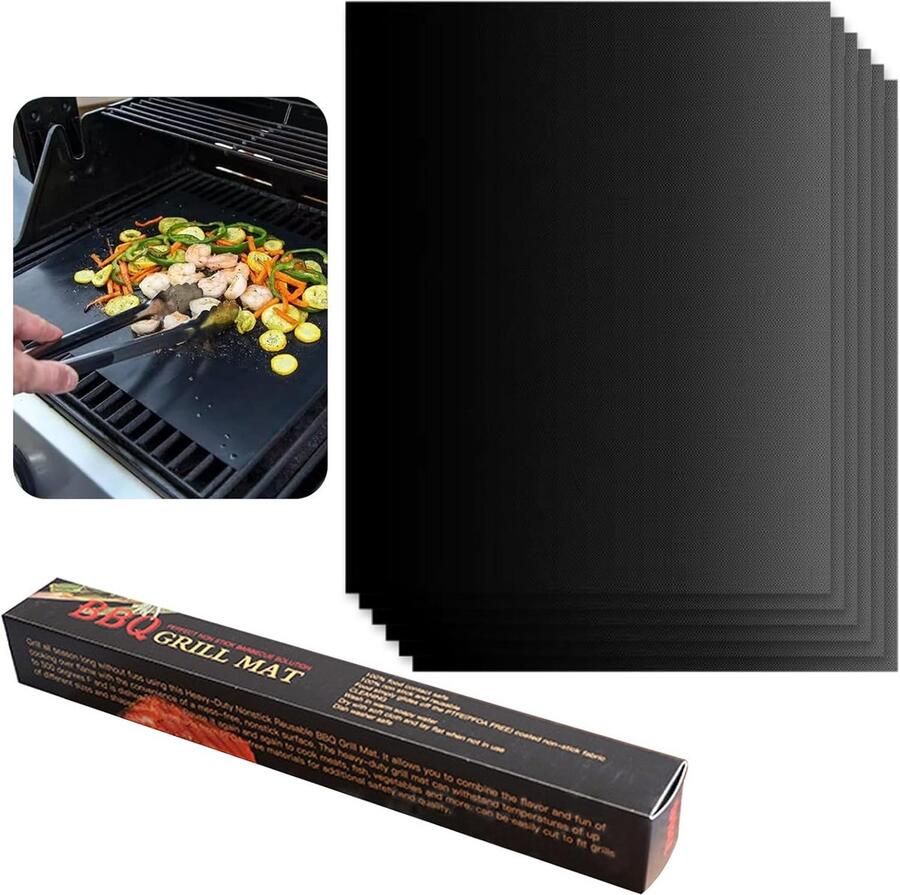 Set van 6 Hittebestendige Herbruikbare PTFE Grillmatten voor Gasbarbecue