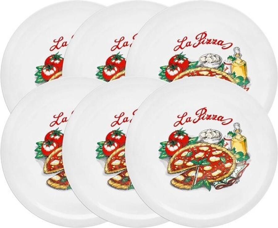 Pizzabordenset XL-borden voor Italiaanse gerechten Vaatwasserbestendig 6-delig Wit
