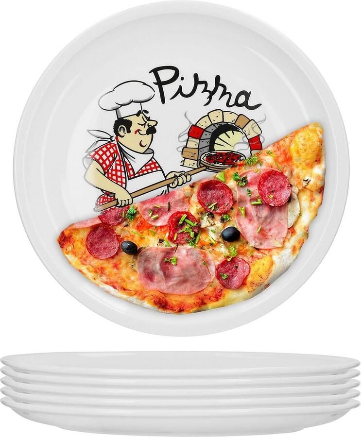 Pizzaborden Set XL Bord Italiaans Diner Vaatwasserbestendig 6 stuks 30.5 cm Wit