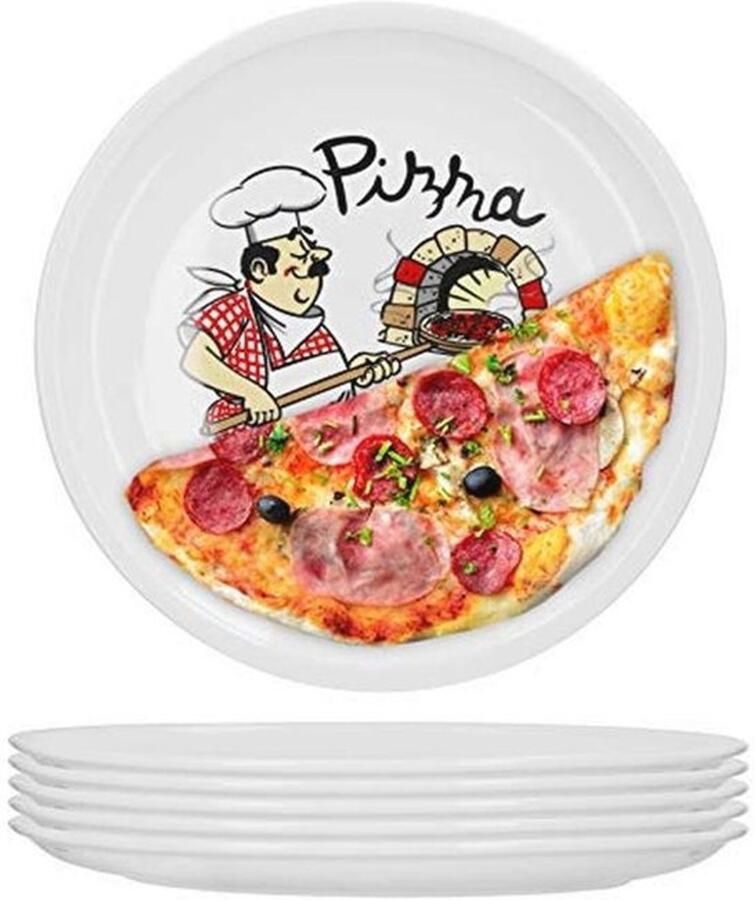 Set van 6 Italiaanse XL-pizzaborden Porselein stapelbaar en geschikt voor magnetron en vaatwasser