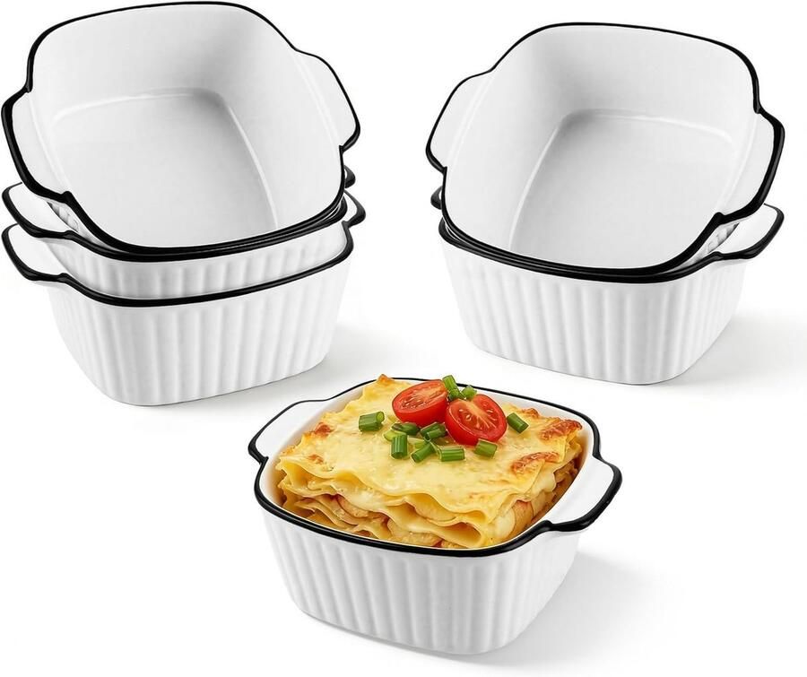 Set van 6 kleine vierkante keramische bakschalen voor de oven ideaal voor soufflés crème brûlée en lasagne perfect voor kinderporties en desserts