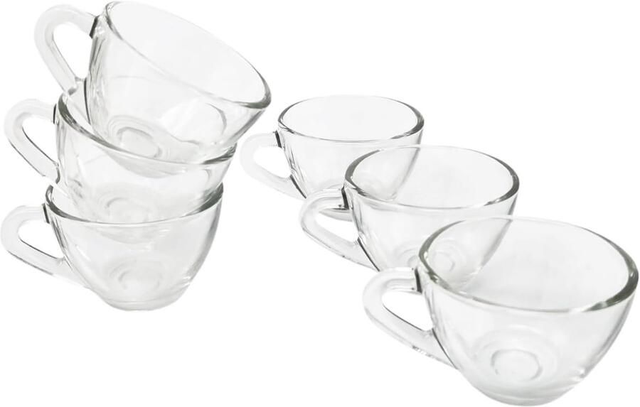 Set van 6 koffiekopjes van transparant glas lage vorm 70 ml wasbaar