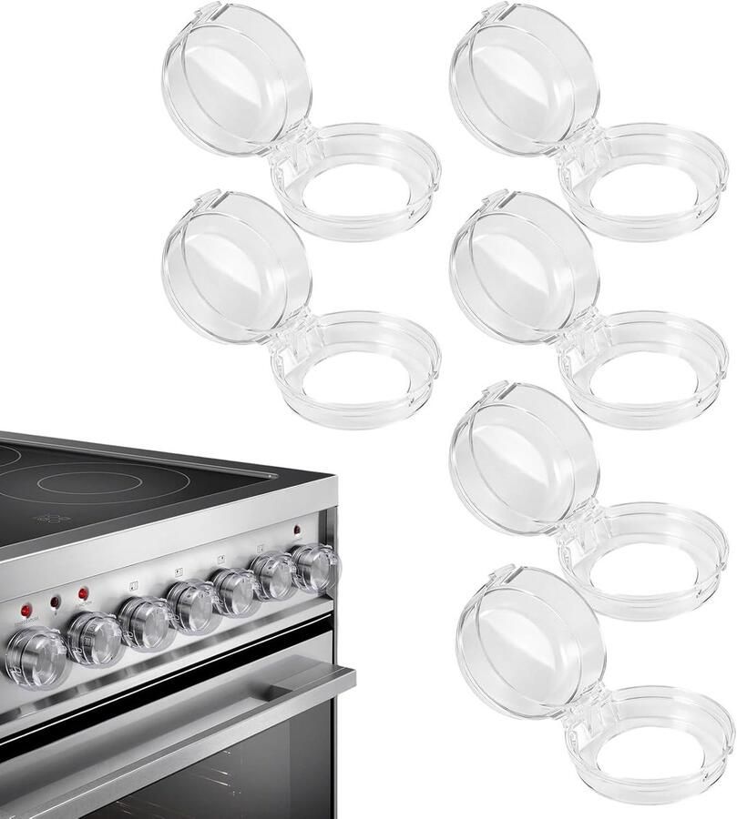 Set van 6 Kookplaat Knoppen met Kinderbeveiliging en Zelfklevende Functie voor Veiligheid in de Keuken