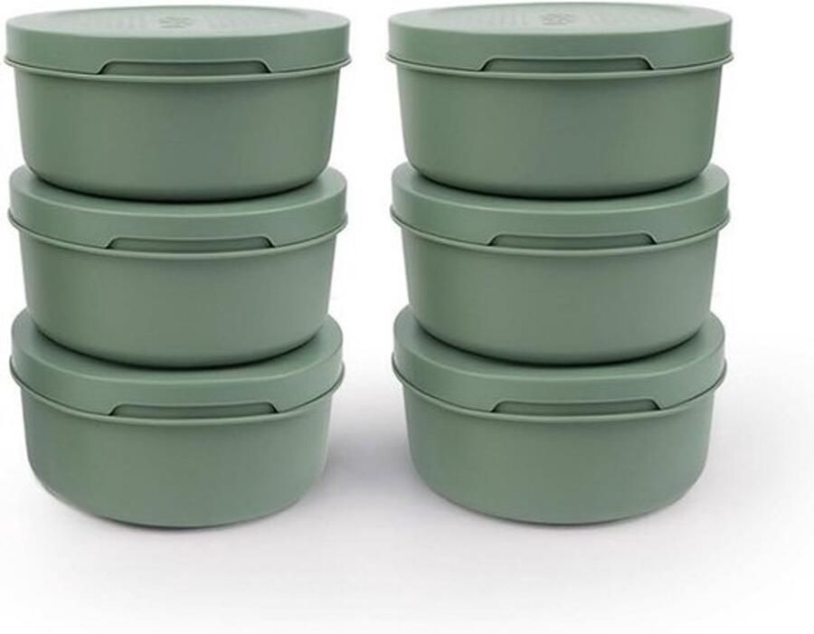 Set van 6 luchtdichte deegboxen van eucalyptus 250 gram stapelbaar compatibel met Topping Station