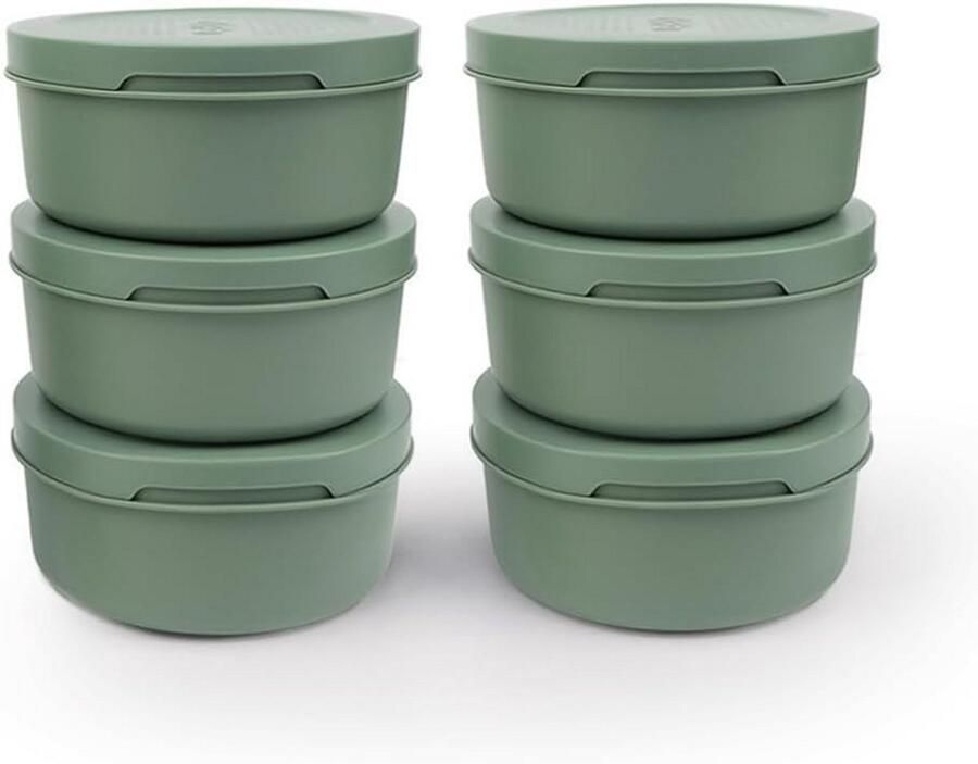 Set van 6 luchtdichte deegboxen van eucalyptus 250 gram stapelbaar compatibel met Topping Station