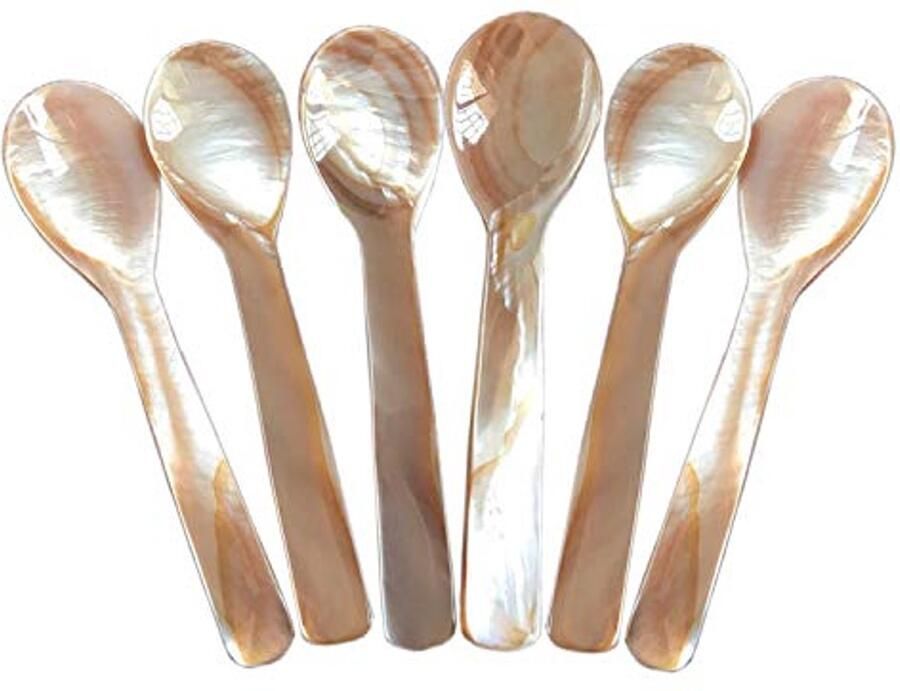 Set van 6 Parelmoeren Lepels voor Kaviaar en Eieren Elegante Ronde Handgreep