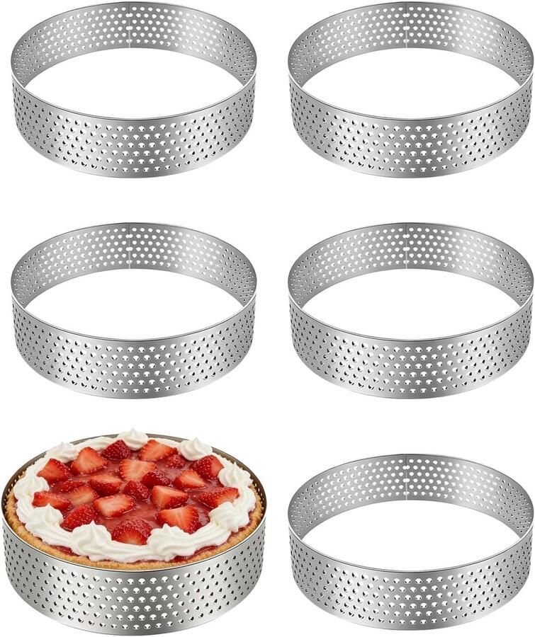 Set van 6 Perforated Mousse Tartlet Mallen van 10 cm voor Taarten Mini Pizzas en Quiches Hoogwaardige Bakringen voor Perfecte Desserts en Bakgerechten