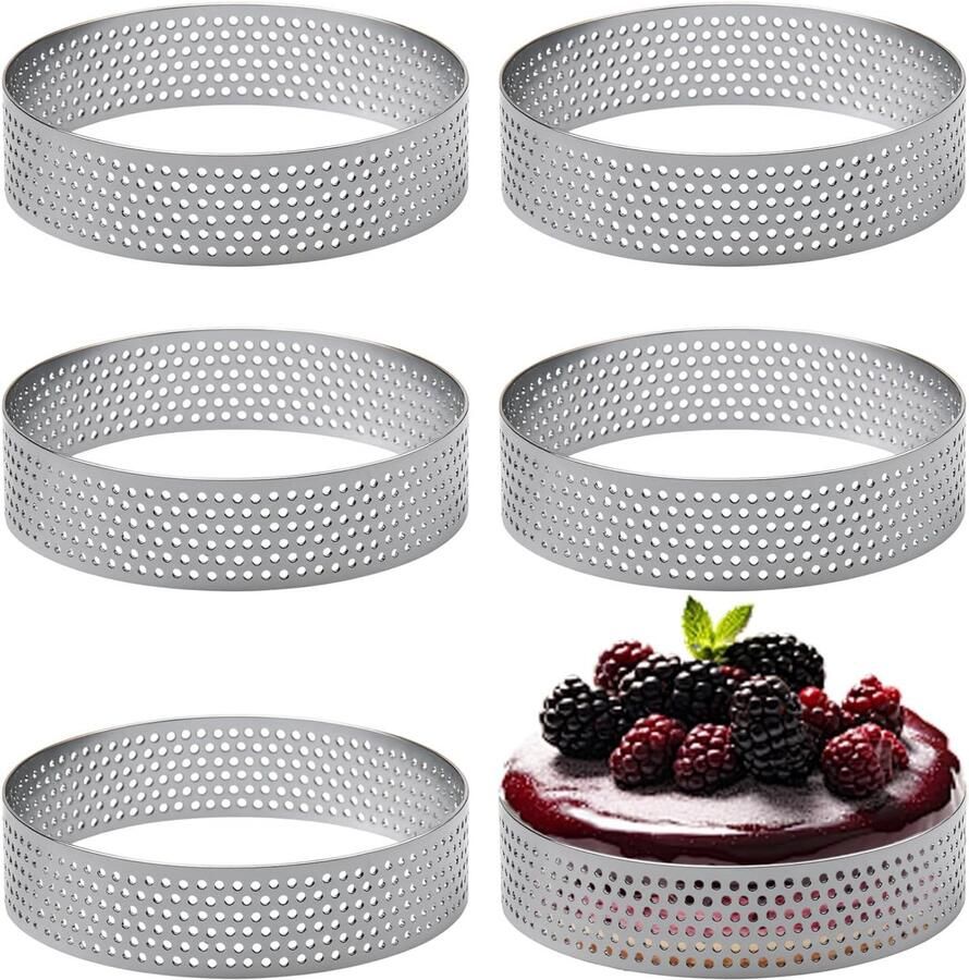 Set van 6 perforatieschijven voor bakken 8 cm diameter ideaal voor taarten pizza en muffins van roestvrij staal