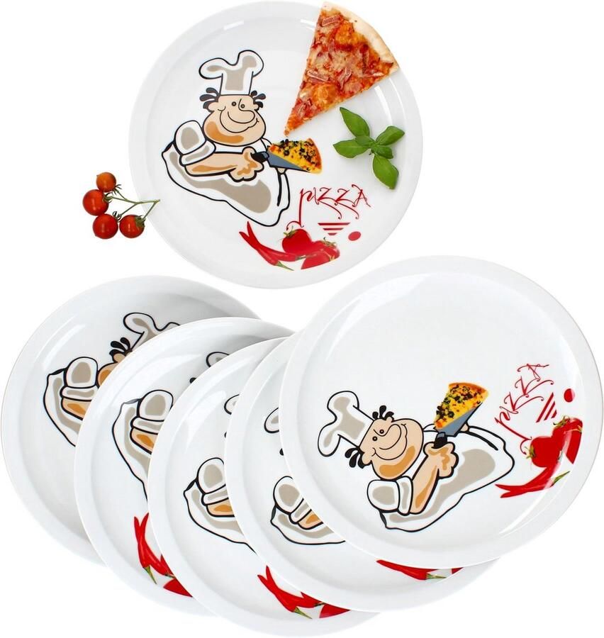 Set van 6 pizza borden Alberto diameter 30 5 cm voor 6 personen grote pizza borden met comic pizzabakker XL porselein borden