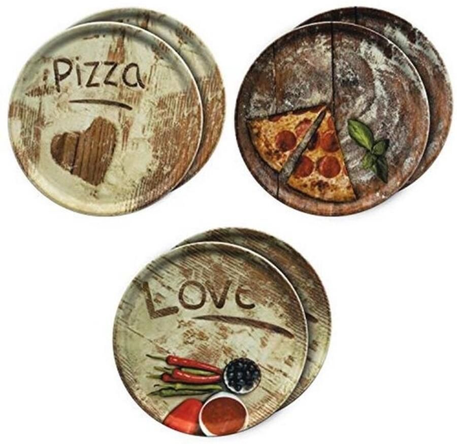 Set van 6 Pizzaborden van 33 3 cm met Decoratieve Motieven