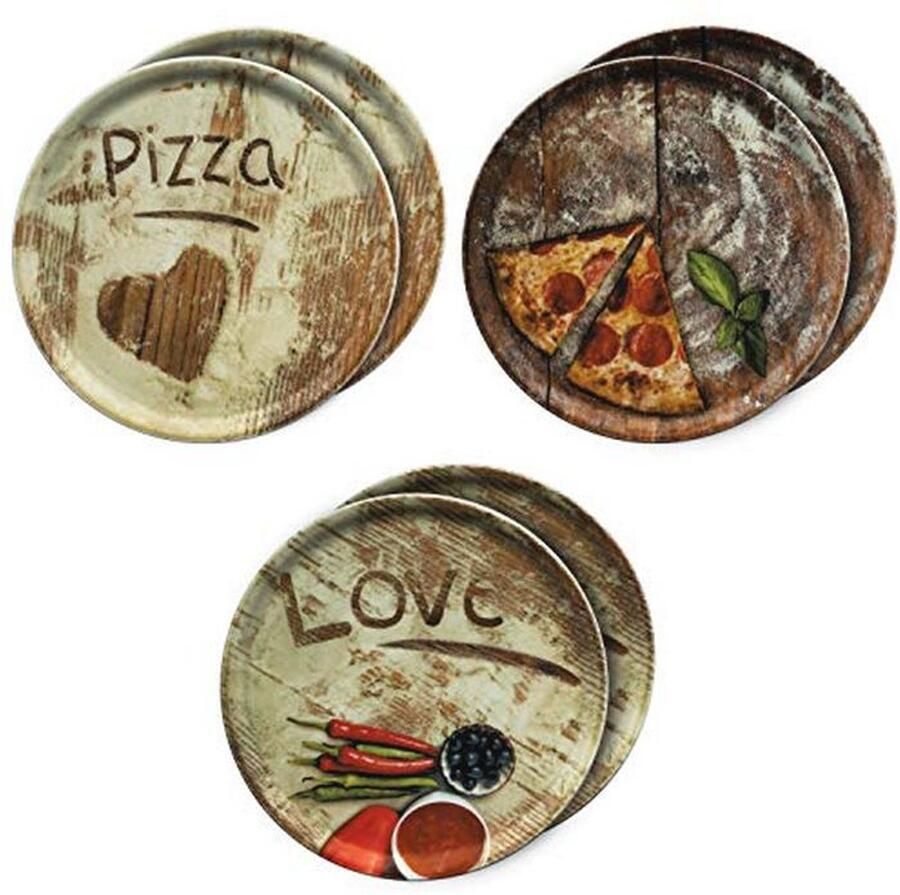 Set van 6 Pizzaborden van 33 3 cm met Decoratieve Motieven