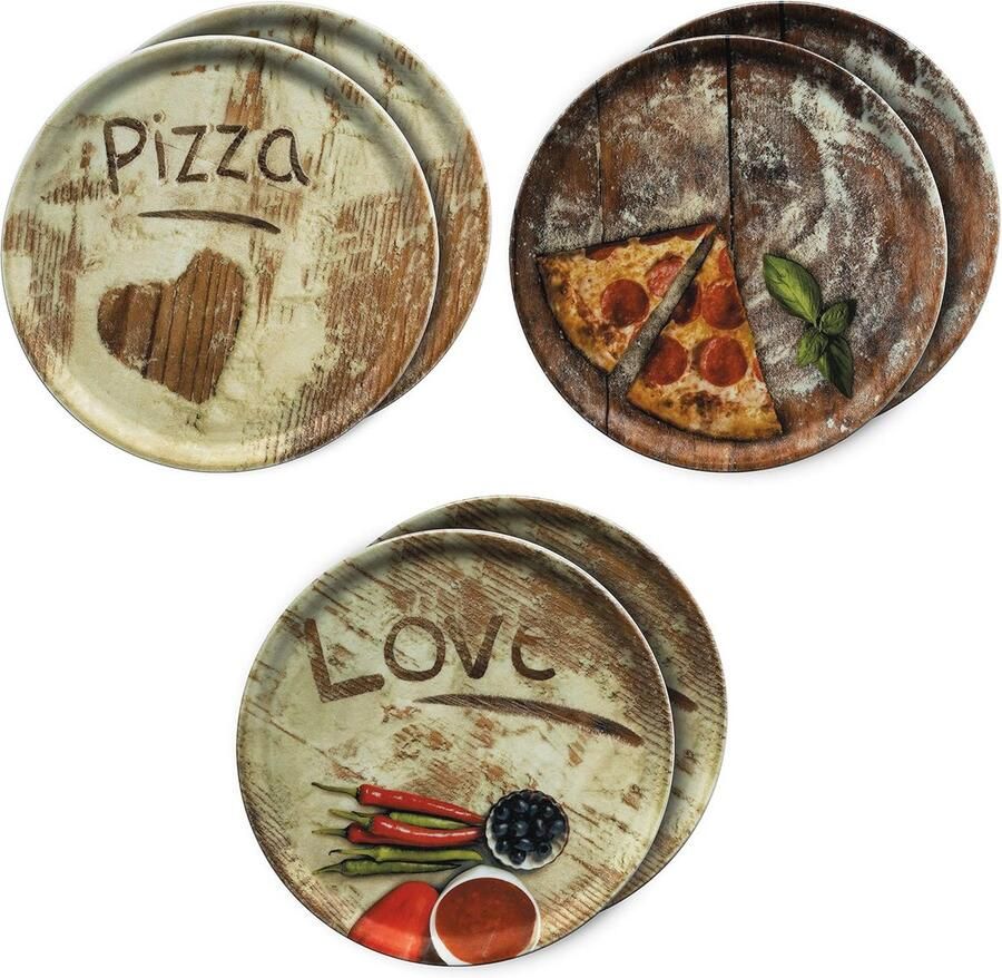 Set van 6 Pizzaborden van 33 3 cm met Decoratieve Motieven