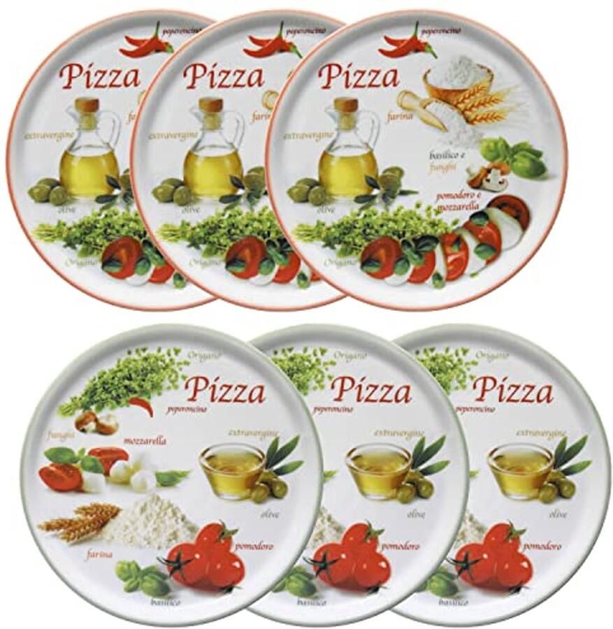 Set van 6 pizzaplaatjes Ø 33 8 cm groot 6 personen pizza borden met 2 decoraties