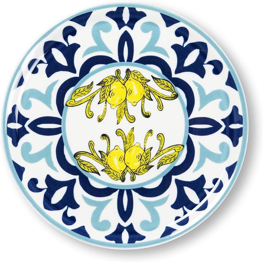 Pizza Bord Set Servies Set Gezellig Dineren Vaatwasser Magnetronbestendig 6 Stuks 31 cm Geel Blauw