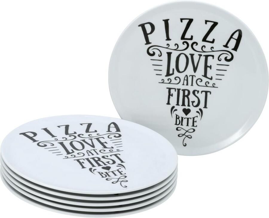 Set van 6 Porseleinen Pizza Borden met Liefdesprint Diameter 33 cm