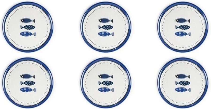 Set van 6 Porseleinen Pizzaborden met Oceaandecor 31 5 cm