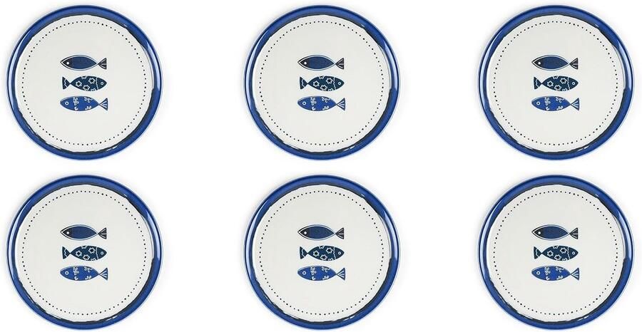 Set van 6 Porseleinen Pizzaborden met Oceaandecor 31 5 cm