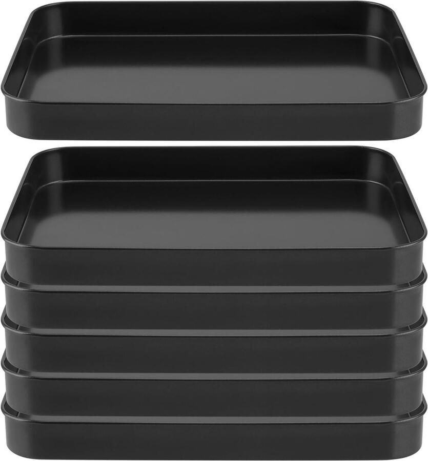 Set van 6 Rechthoekige Zwarte Bakplaten van Koolstofstaal Antiaanbak Ideaal voor Brood Taart en Pizza