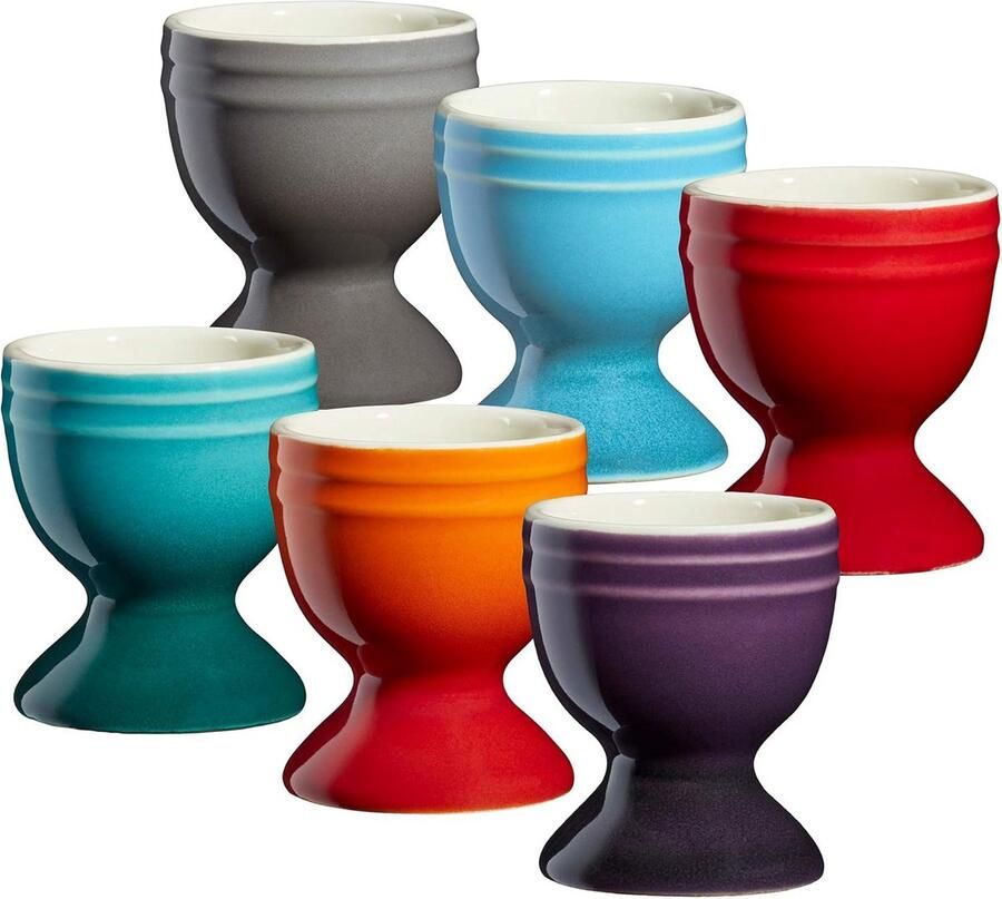 Set van 6 Regenboog Steengoed Eierdopjes Vaatwasserbestendig
