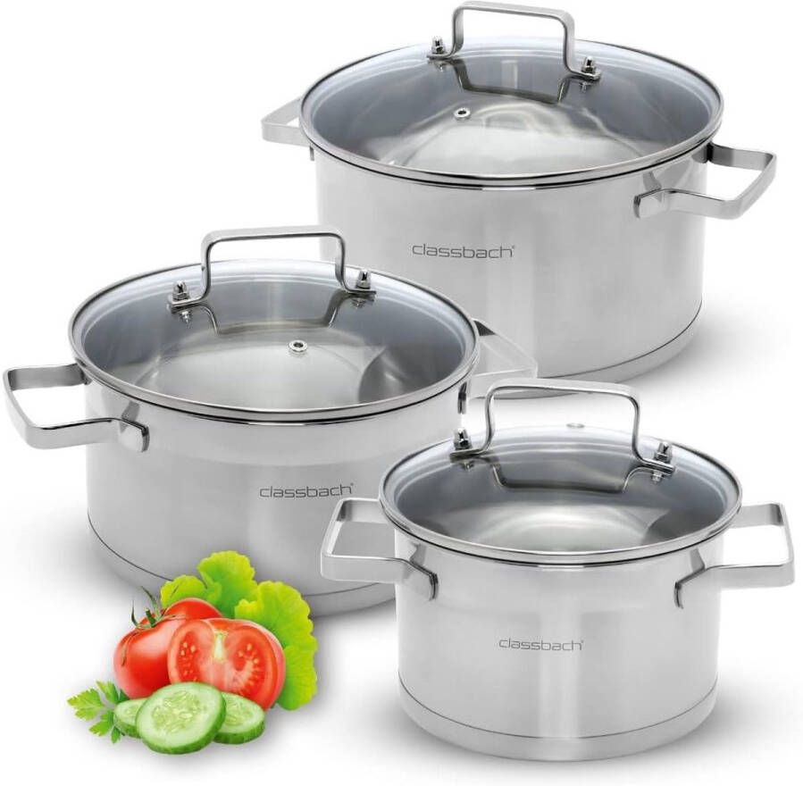 Set van 6 roestvrijstalen pannen geschikt voor alle warmtebronnen 6 stuks roestvrij staal