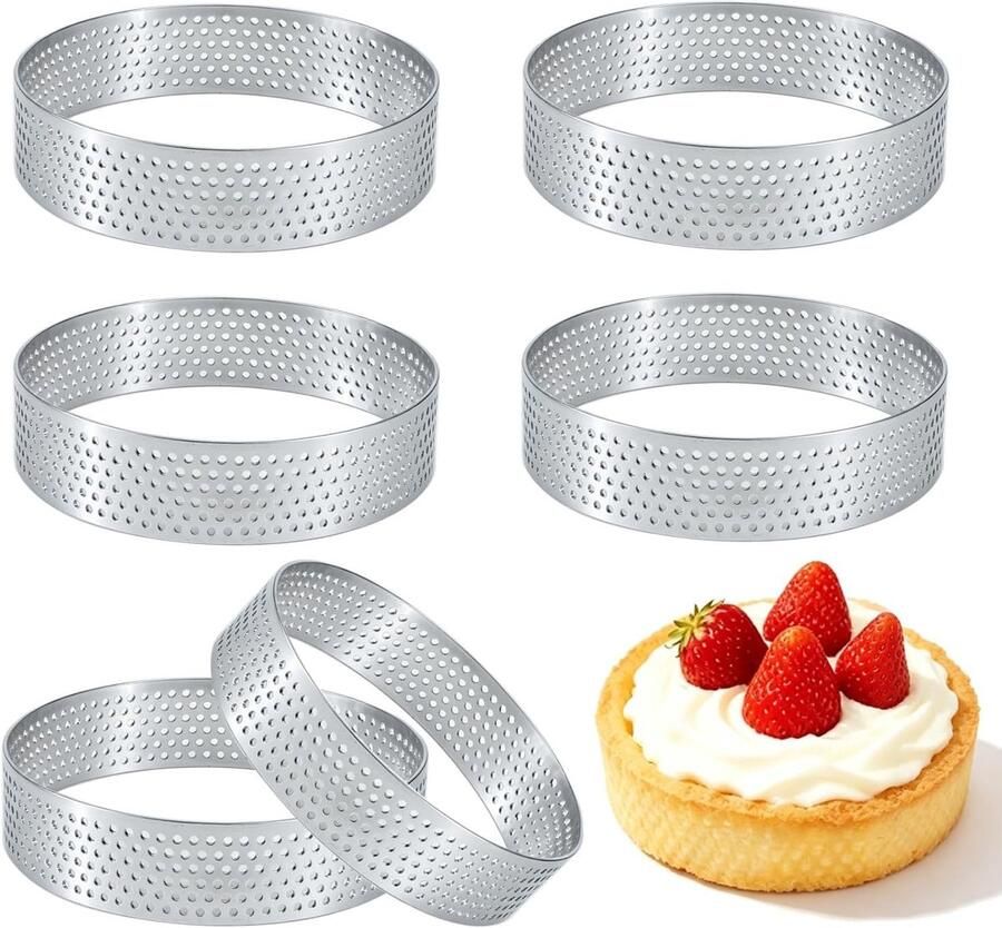 Set van 6 Ronde Bakringen van 8 cm Ideaal voor Taartjes Mini Pizza's en Muffins Roestvrij Staal