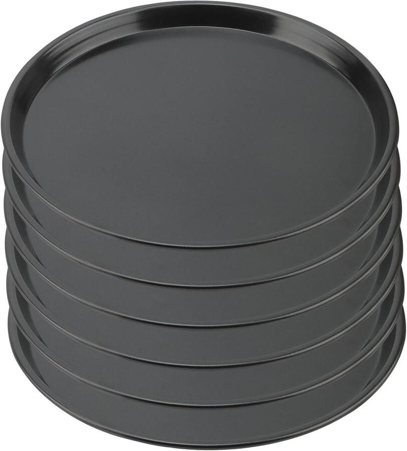 Set van 6 ronde 25 cm anti-aanbak pizzatrays voor het bakken van pizza's en deeg in de oven