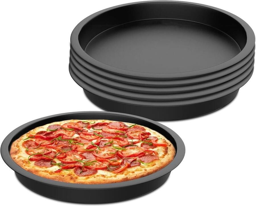 Set van 6 Ronde Pizza Bakplaten van 20 cm van Roestvrij Staal met Anti-aanbaklaag Perfect voor Pizza Flammkuchen en Gemakkelijk Schoon te Maken