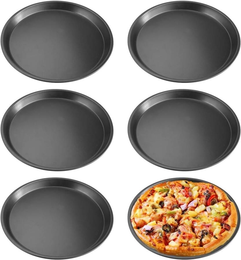 Set van 6 ronde pizza borden met anti-aanbaklaag 20 cm diameter ideaal voor bakken gemakkelijk te reinigen en hittebestendig