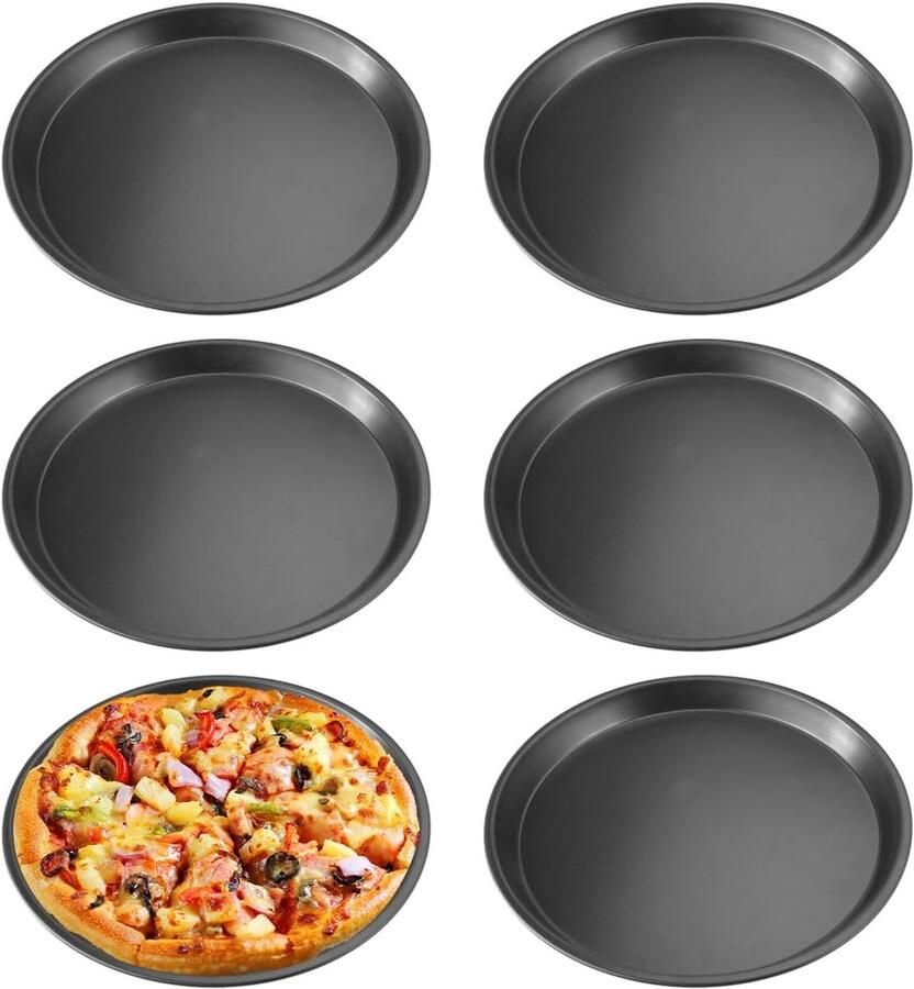 Set van 6 ronde pizza borden met antiaanbaklaag 20 cm diameter ideaal voor het bakken van pizza's gemakkelijk te reinigen en hittebestendig