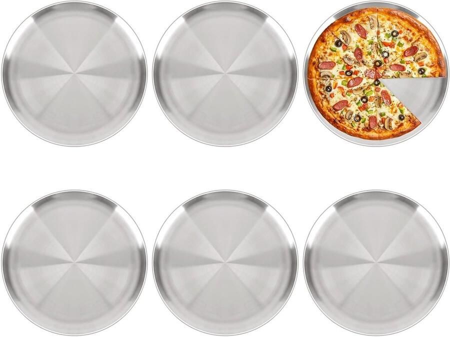 Set van 6 ronde pizza borden van roestvrij staal 30 cm diameter ovenbestendig en vaatwasserbestendig ideaal voor het bakken van pizza's