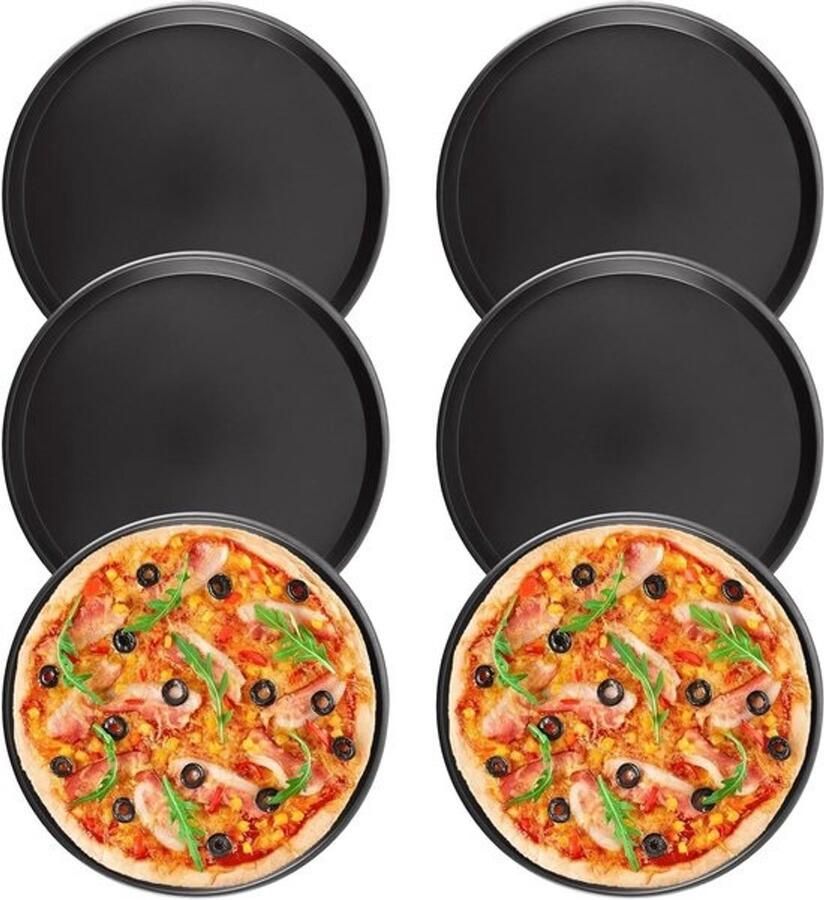 Set van 6 ronde pizzaborden van 30 cm antiaanbaklaag voor oven en snacks