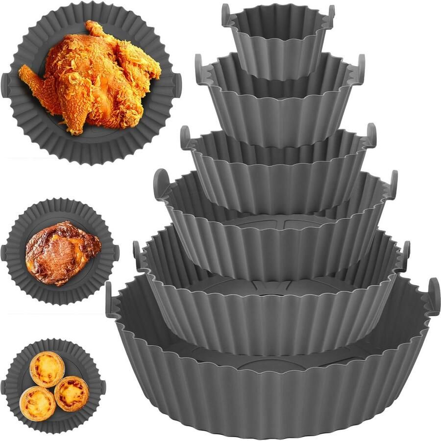 Set van 6 Ronde Siliconen Mandjes voor Airfryer en Oven