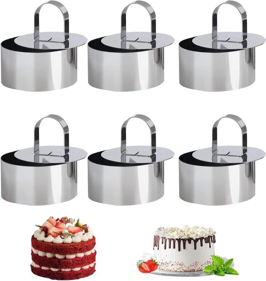 Set van 6 RVS Cake Ringen en Voedsel Masher voor Perfecte Presentatie van Taarten en Desserts Ideaal voor Bakken en DIY Creaties