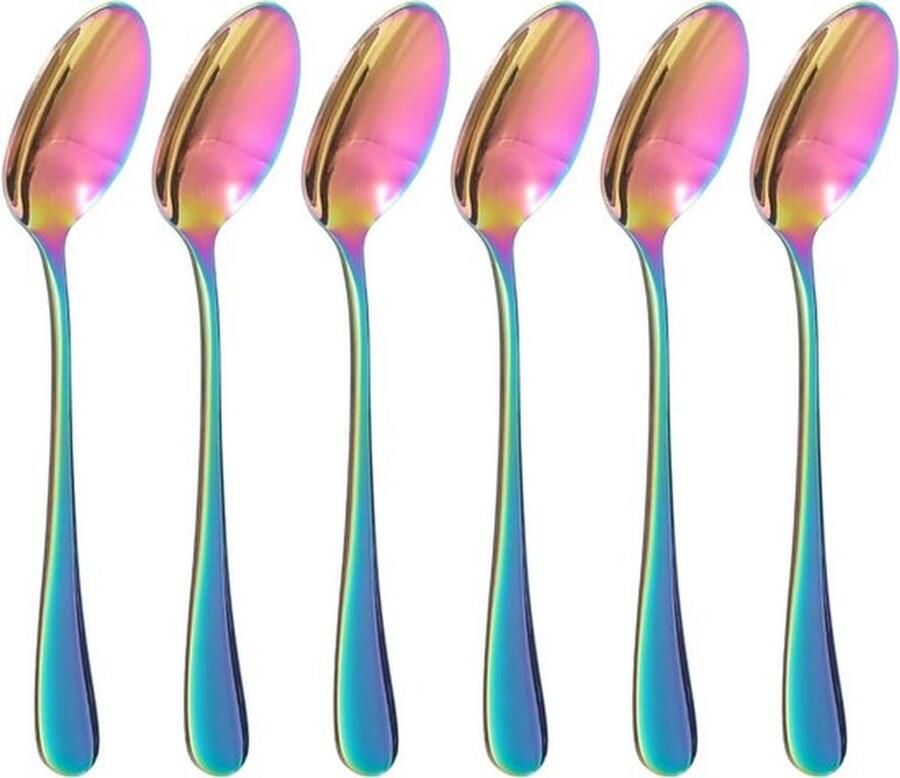 Set van 6 RVS Koffielepels van 14 cm Kleurige Theelepels voor Latte Espresso en Desserts met Spiegelfinish