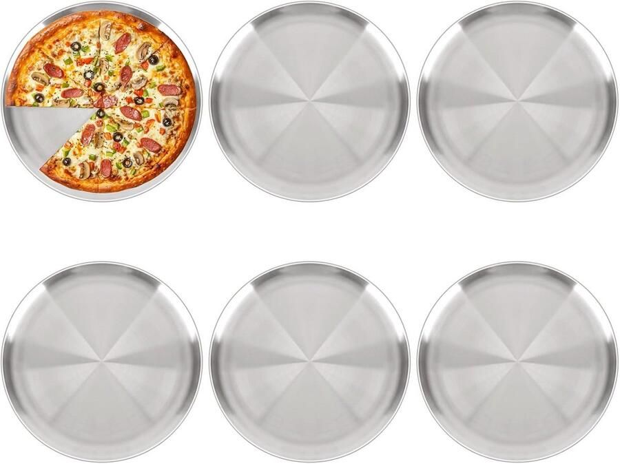 Set van 6 Rvs Pizza Borden 30 cm Rond Bakblik voor Oven