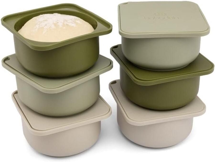 Set van 6 Siliconen Pizza Deeg Rijzen Containers met Deksel voor Individuele Bollen