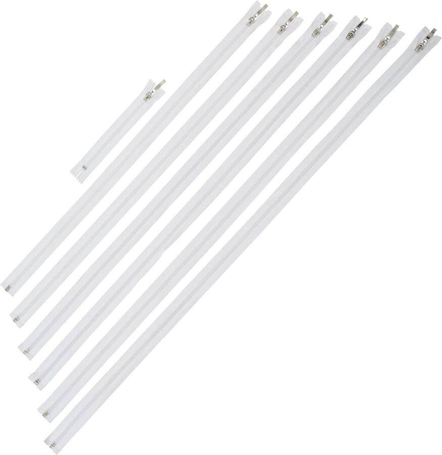 Set van 6 spiraalritsen N°5 60 65 70 75 80 85 cm deelbaar + 1 niet-deelbare rits van 16 cm N°5 met decoratieve trekker van metaal nylon polyester wit