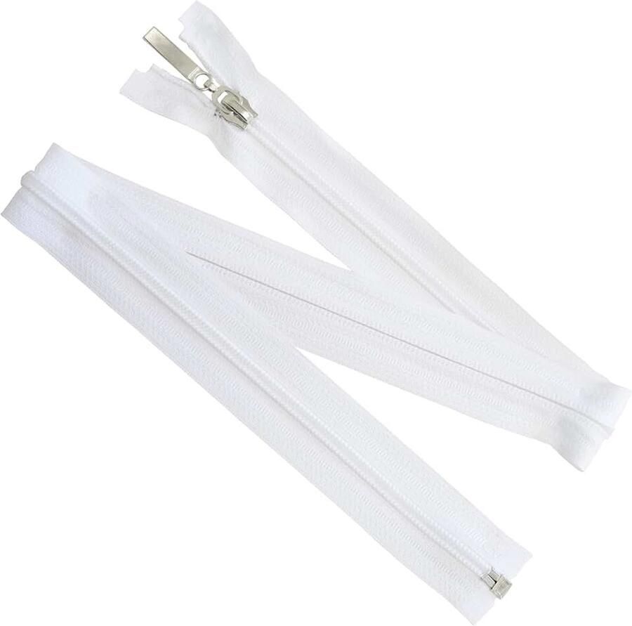 Set van 6 spiraalritsen N°5 60 cm deelbaar met decoratieve trekker van metaal nylon polyester kleur wit naaiwerk DIY-creaties kleding
