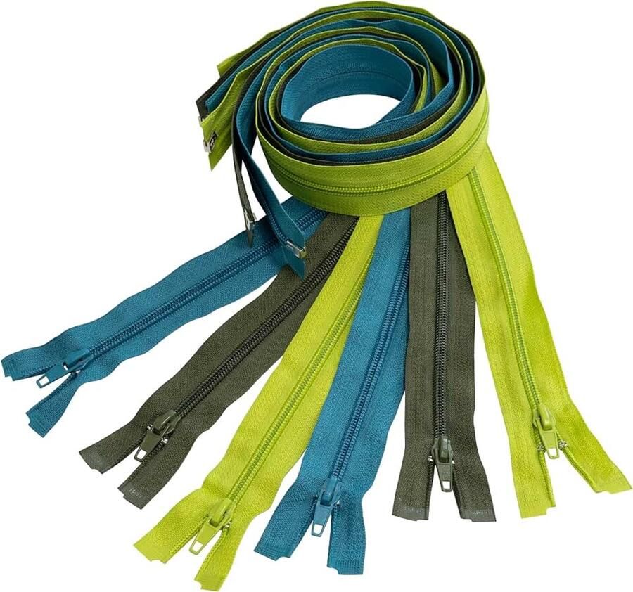 Set van 6 spiraalritsen N°5 70 cm deelbaar met schuiver van metaal nylon polyester nuance groen naaiwerk DIY textiel kleding