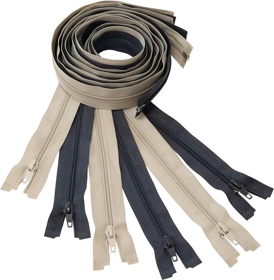 Set van 6 Spiraalritsen N°5 95 cm deelbaar met schuiver van metaal nylon polyester kleur lichtbeige en donkergrijs