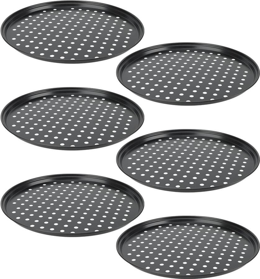 Set van 6 Stuks 12 Inch 32cm Pizza Trays Antikleef Pizza Pannen met Gaten Ronde Perforated Oven Bakplaten voor Perfecte Pizza's en Restaurantgebruik