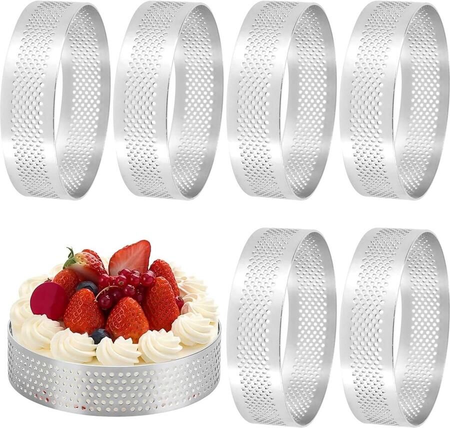 Set van 6 Taartvormen met een Diameter van 8 cm Perforated Rvs Mallen voor Mini Taarten Pizza en Muffins