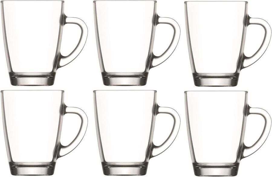 Set van 6 theeglazen theekopjes glazen kopjes drinkglazen met handvat 300 ml helder