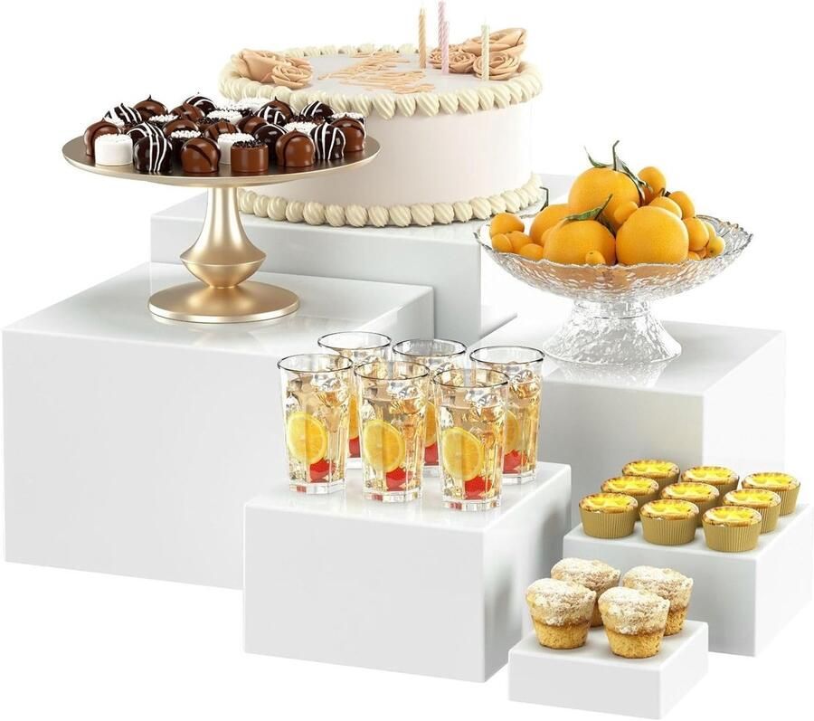 Set van 6 witte acryl voedseldisplay standaards met holle onderkant voor buffettafel bruiloften en feesten