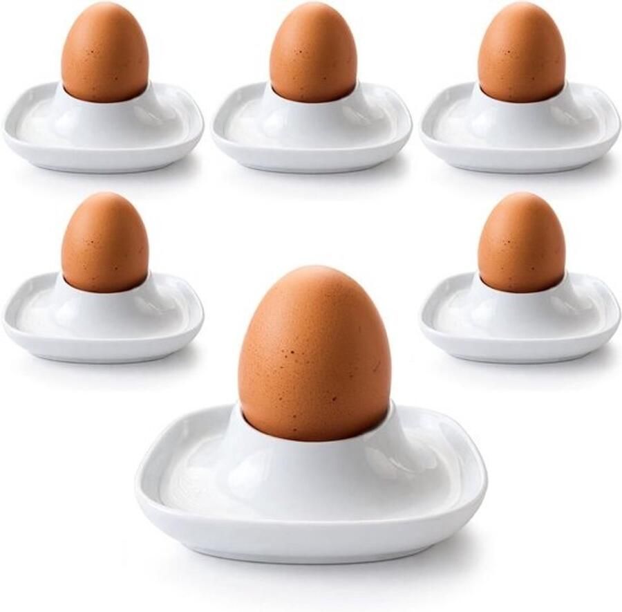 Set van 6 Witte Keramische Eierdopjes voor het Ontbijt
