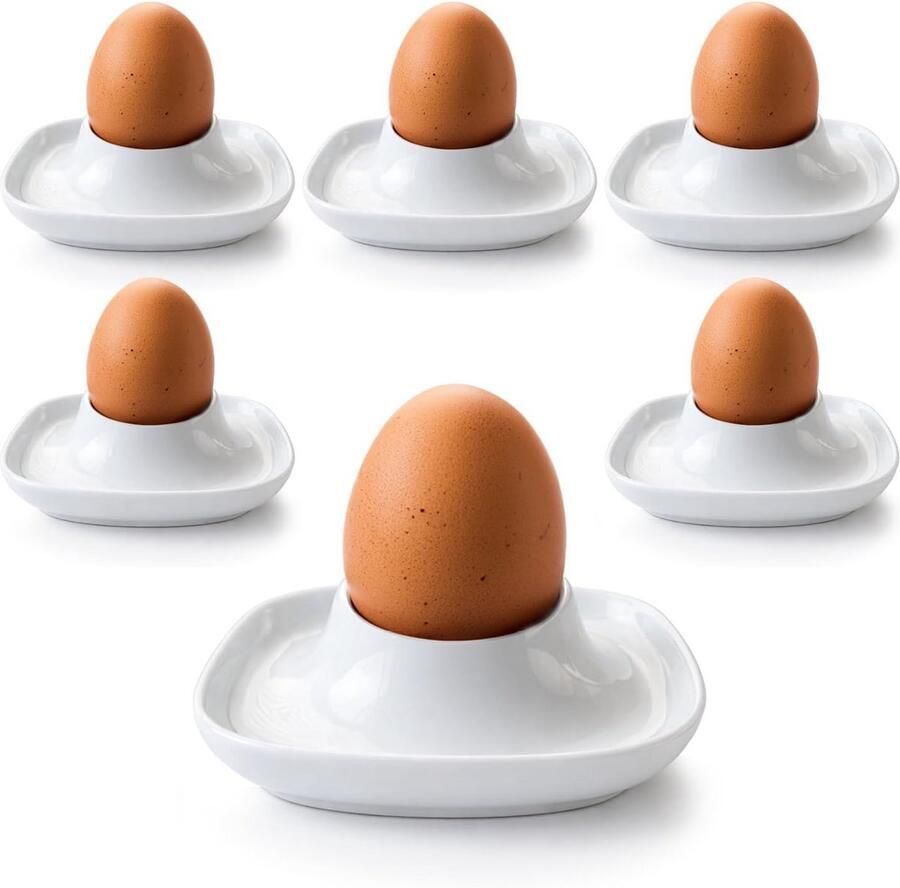 Set van 6 Witte Keramische Eierdopjes voor het Ontbijt