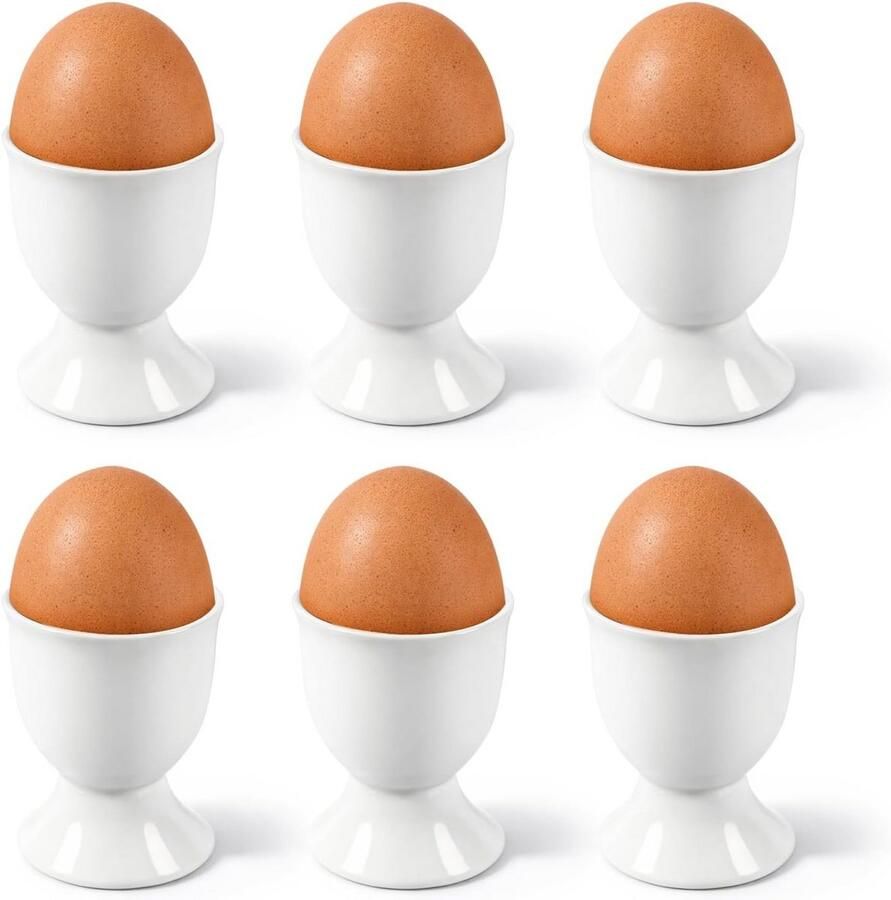 Set van 6 Witte Keramische Eierdopjes voor Ontbijt en Brunch