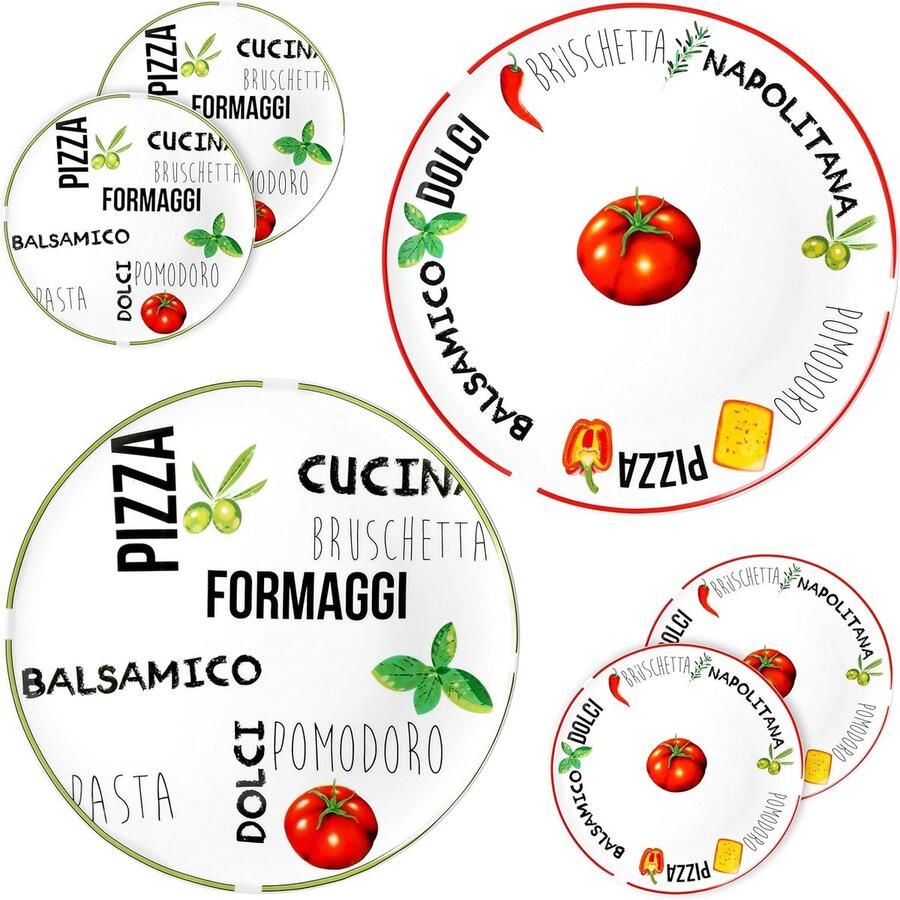 Pizzaborden Set Dinerborden Italiaans Diner Handgemaakt Design 6 stuks Ø 31 cm Wit