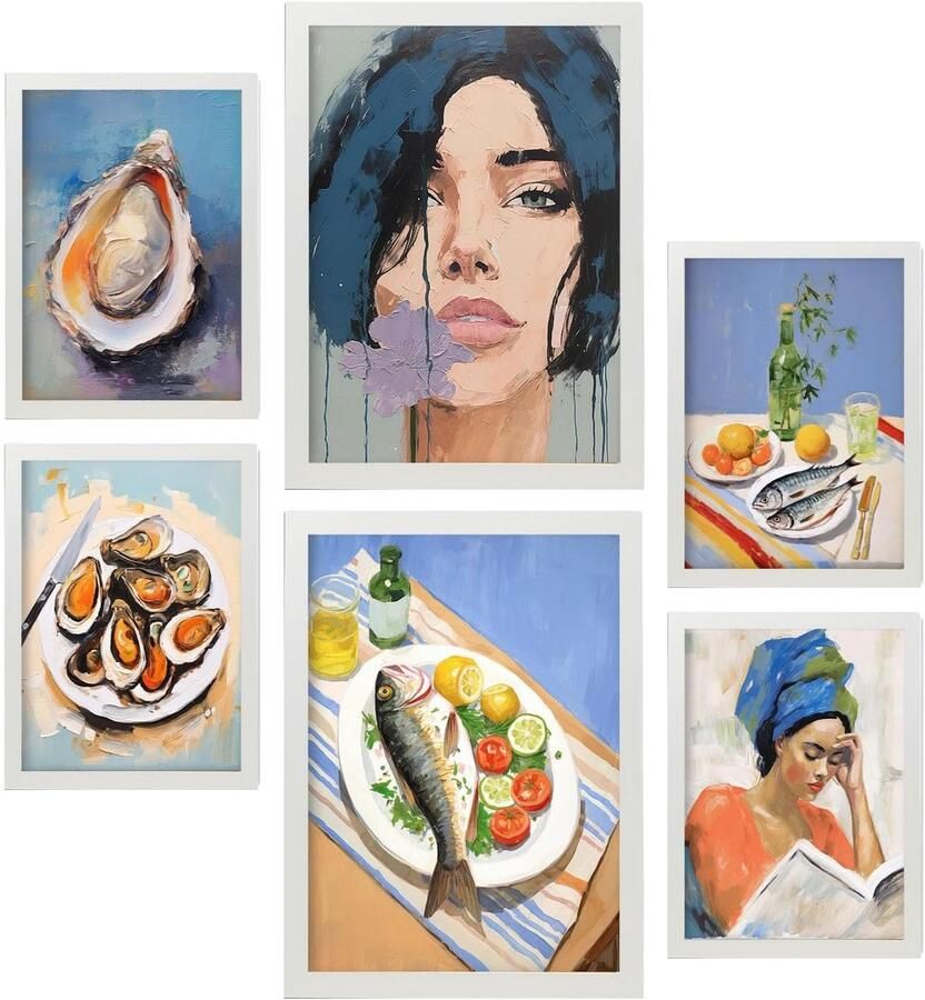 Set van 6 Zeevruchten Posters A4 & A3 Formaat Food Decoratie voor Keuken of Eetkamer