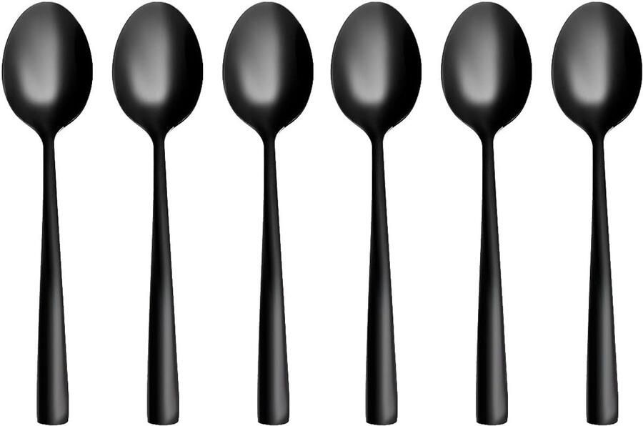 Set van 6 Zwarte Dessertlepels RVS Amusel Lepels Vaatwasserbestendig